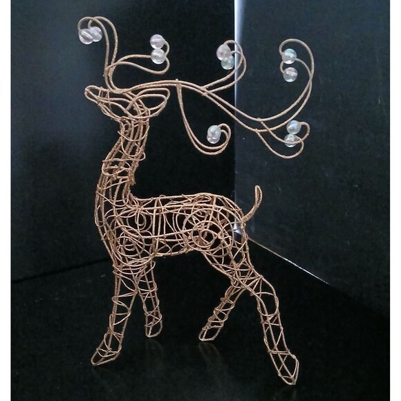 Metal Wire Reindeer 11" Seasonal Christmas Decoration Gold & Glitter Holiday - Picture 3 of 11
